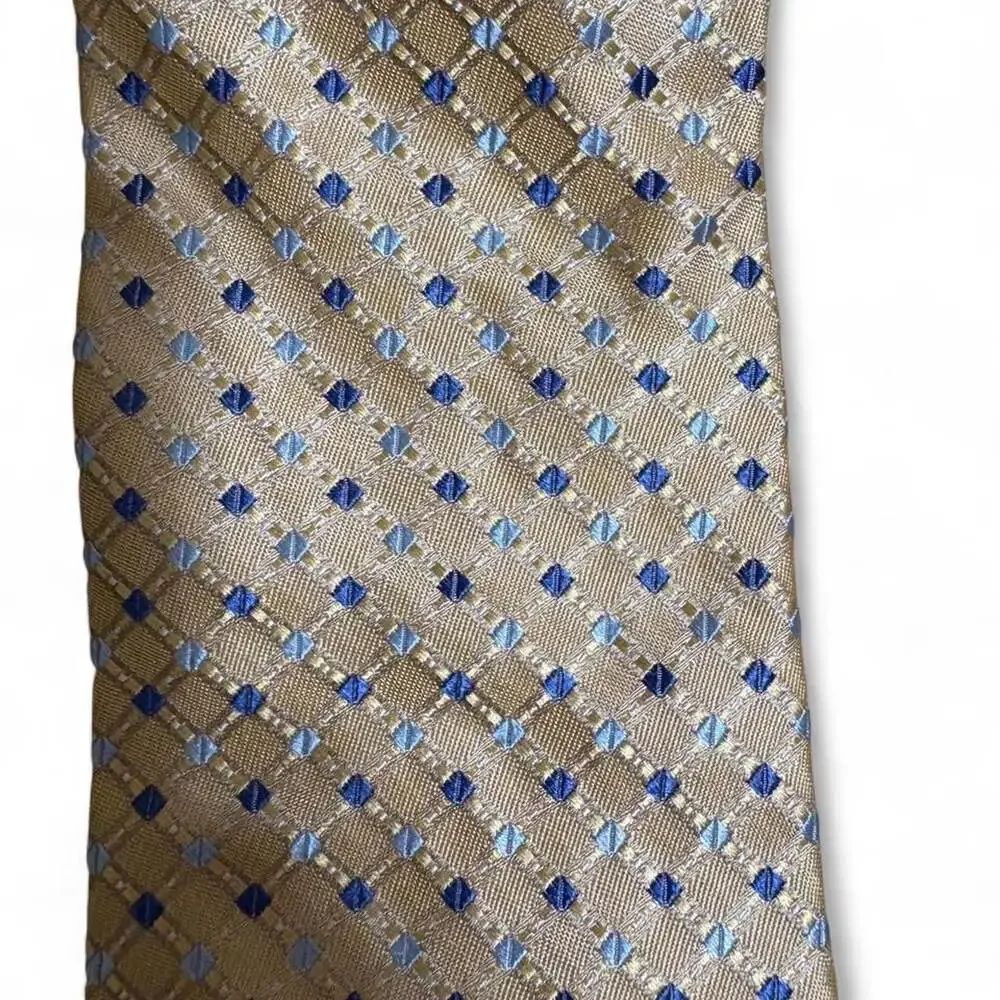 Pronto Uomo Platinum Silk Tie Yellow Blue Geometric Pattern
